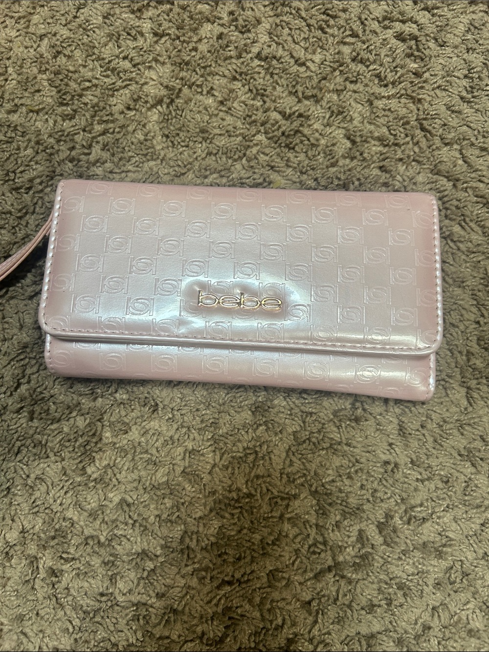 bebe Light Pink Patent Logo Wristlet Clutch